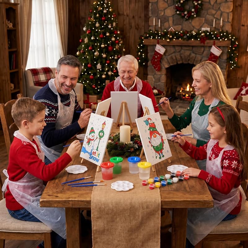 Christmas Pre-Drawn Canvas Sip & Paint Kit – 84 Pieces (12 Patterns)