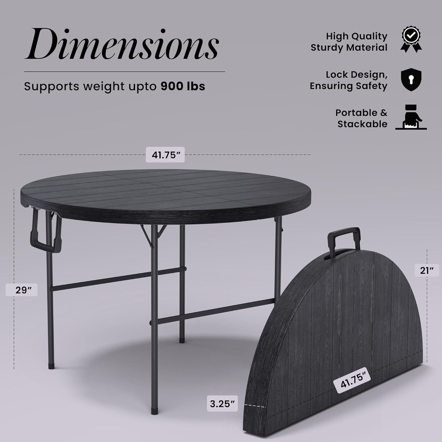 Modern Space 3.5 Feet Circular Round Foldable Table - Heavy Duty Portable Design for Indoor/Outdoor Events