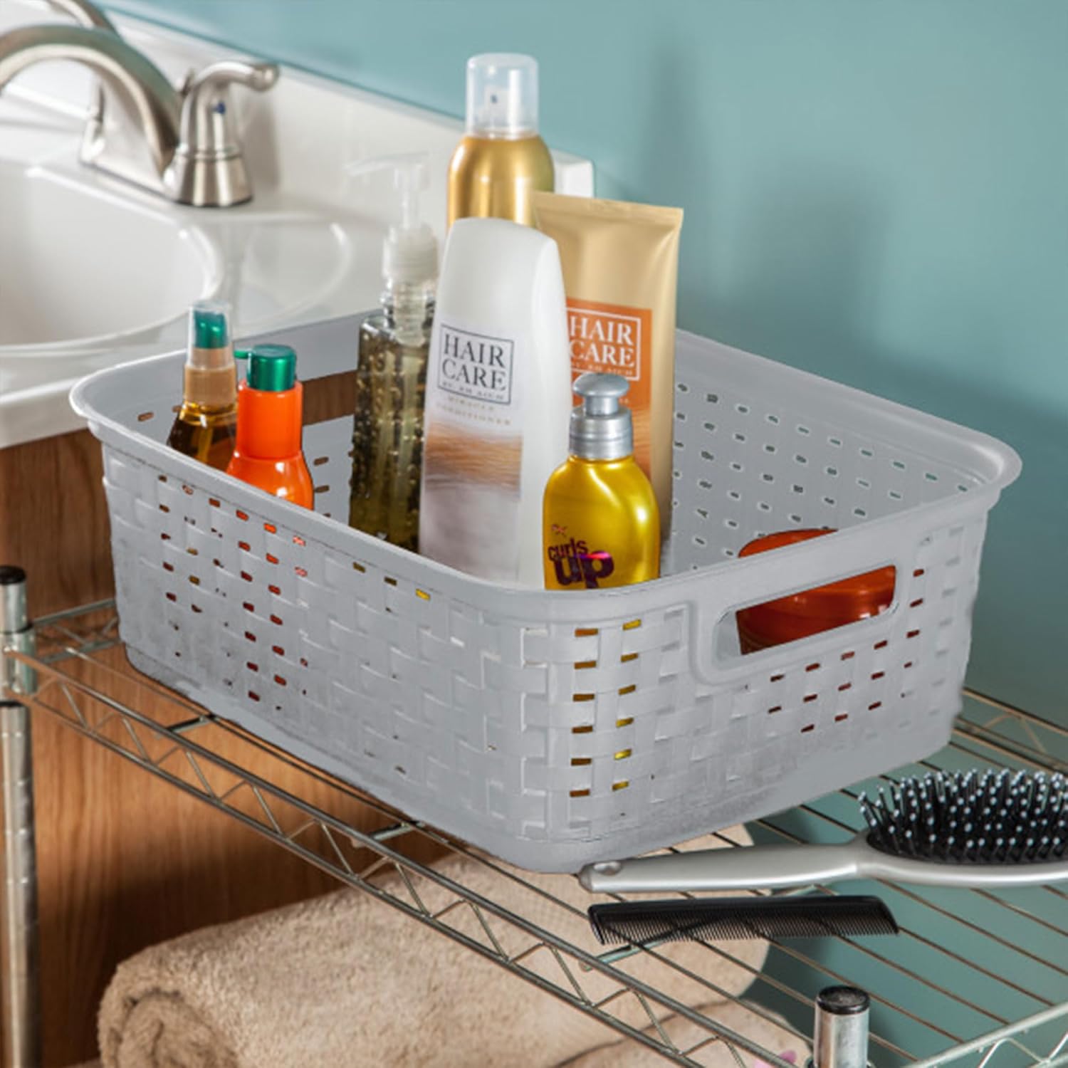 Sterilite Storage Baskets - Stylish Plastic Weave Design for Organizing Crafts & Jewelry | Gray, 6-Pack