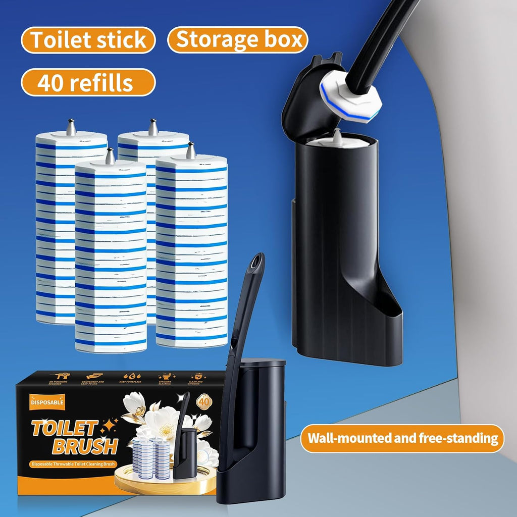 Skiennix Disposable Toilet Brush - Hygienic Toilet Bowl Cleaner with Holder & 40 Refills for Easy Maintenance