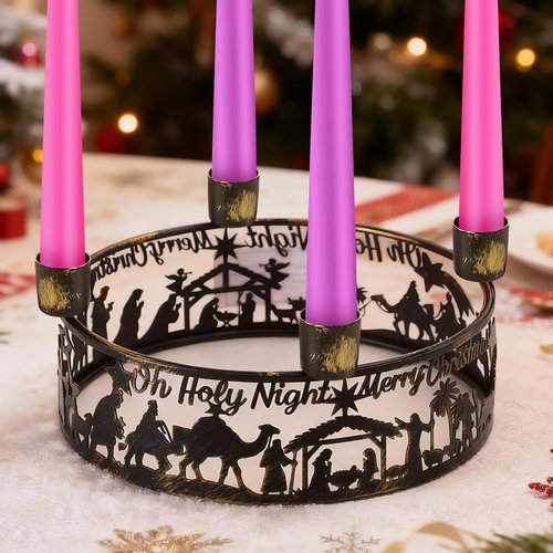 Blulu Advent Wreath Candle Holder - Rustic Nativity Scene Ring for Christmas Centerpiece | Metal Jesus Design