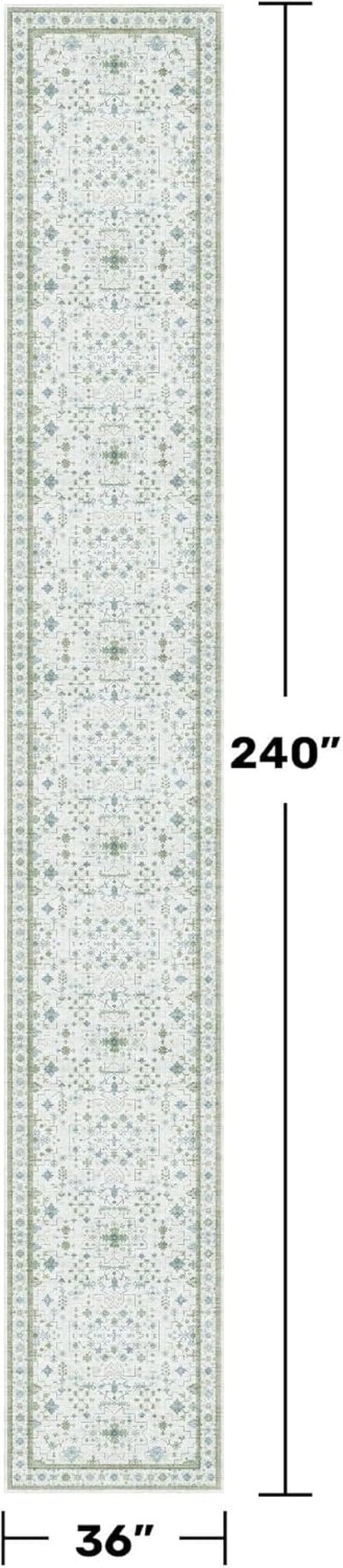 Hazo Haus Oushak 3x20 Wide Hallway Runner Rug - Vintage Turkish Floral Design | Washable, Non-Slip, 20ft Long in Blue and Green