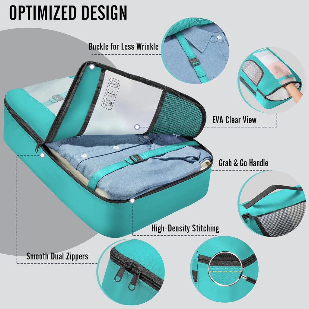 Veken Packing Cubes - 8-Piece Travel Organizer Set with Laundry Bag & Passport Holder | 4 Sizes for Easy Packing