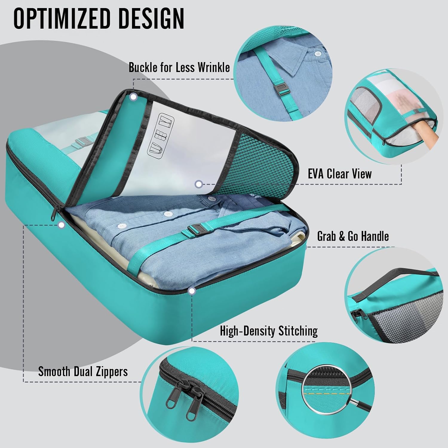 Veken Packing Cubes - 8-Piece Travel Organizer Set with Laundry Bag & Passport Holder | 4 Sizes for Easy Packing