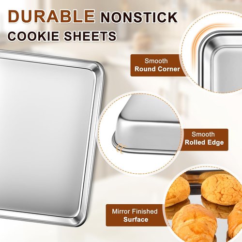 Commercial Grade Stainless Steel Baking Sheet Set by [Brand Name] - Thicker, Nonstick & Rust Resistant | 17.5''x13'' & 15.7''x12'' Sizes