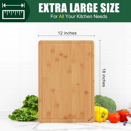 Homaxy 100% Cotton Waffle Weave Dish Cloths - 12x12 Inches, 6-Pack in Dark Grey | Extra Large Bamboo Cutting Board - 18x12 Inches