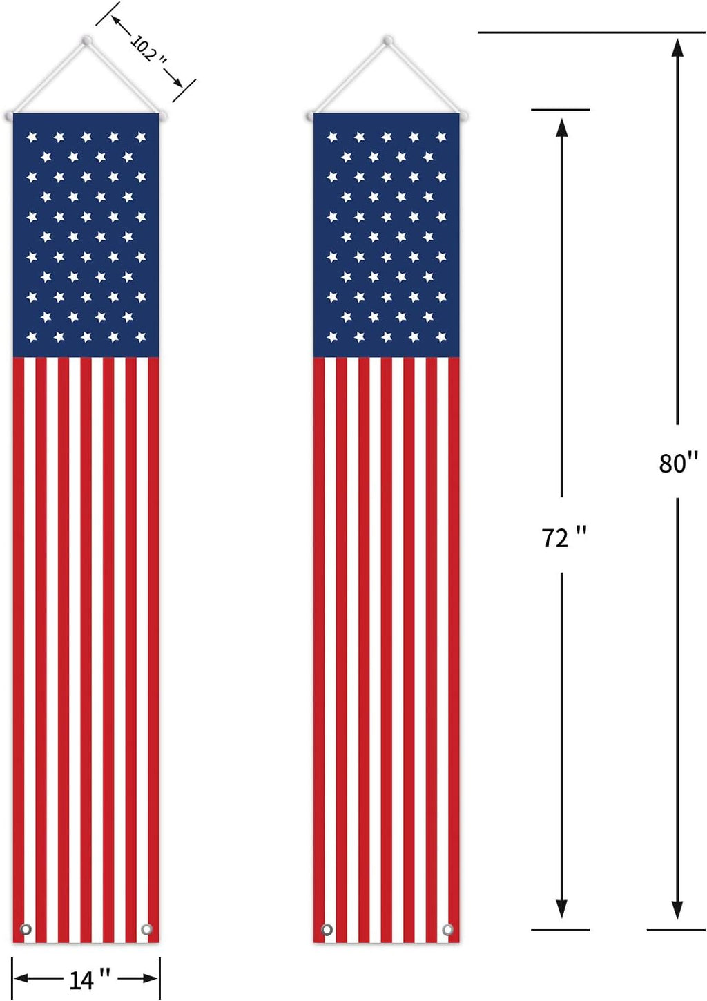 4th of July Decorations - Patriotic American Flag Banners & Porch Sign | Red, White & Blue (2 Pcs)