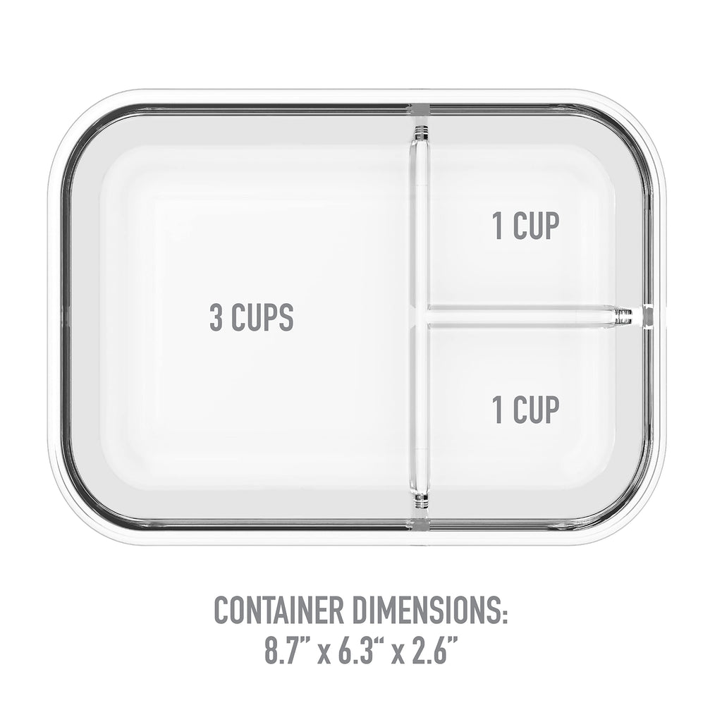 Bentgo Glass Lunch Box - Leak-Proof Bento-Style Food Container with Airtight Lid and Divided 3-Compartment Design - 5 Cup Capacity for Meal Prepping, and Portion-Controlled Meals for Adults (Gray)