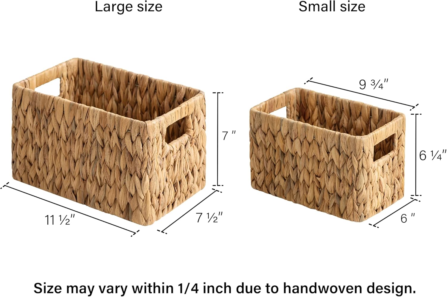 StorageWorks Wicker Baskets - Handwoven Water Hyacinth with Built-in Handles for Bathroom Organization | Medium & Small, 2 Pack