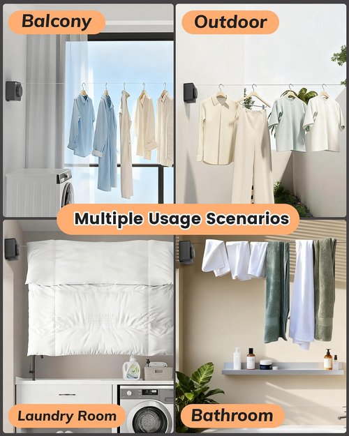 GVUHR Retractable Clothesline Outdoor and Indoor Clothes Line Heavy Duty， 16.7 Ft Clothes Drying Rack Weighing 40 Pounds，Laundry Line Retractable Drying Line Made of Steel Wire (Grey)
