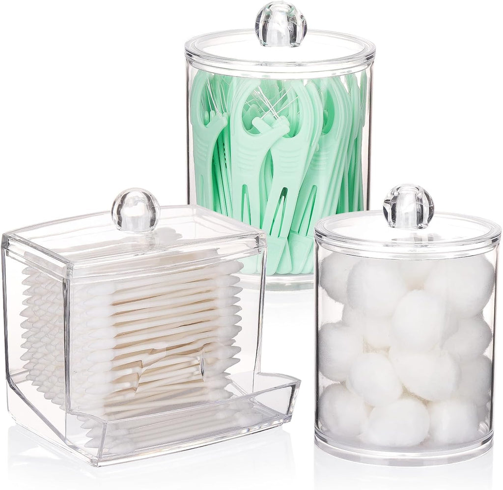 Tbestmax Qtips Dispenser - Clear Plastic Apothecary Jar for Cotton Balls & Swabs | 10/12 oz Storage Solution