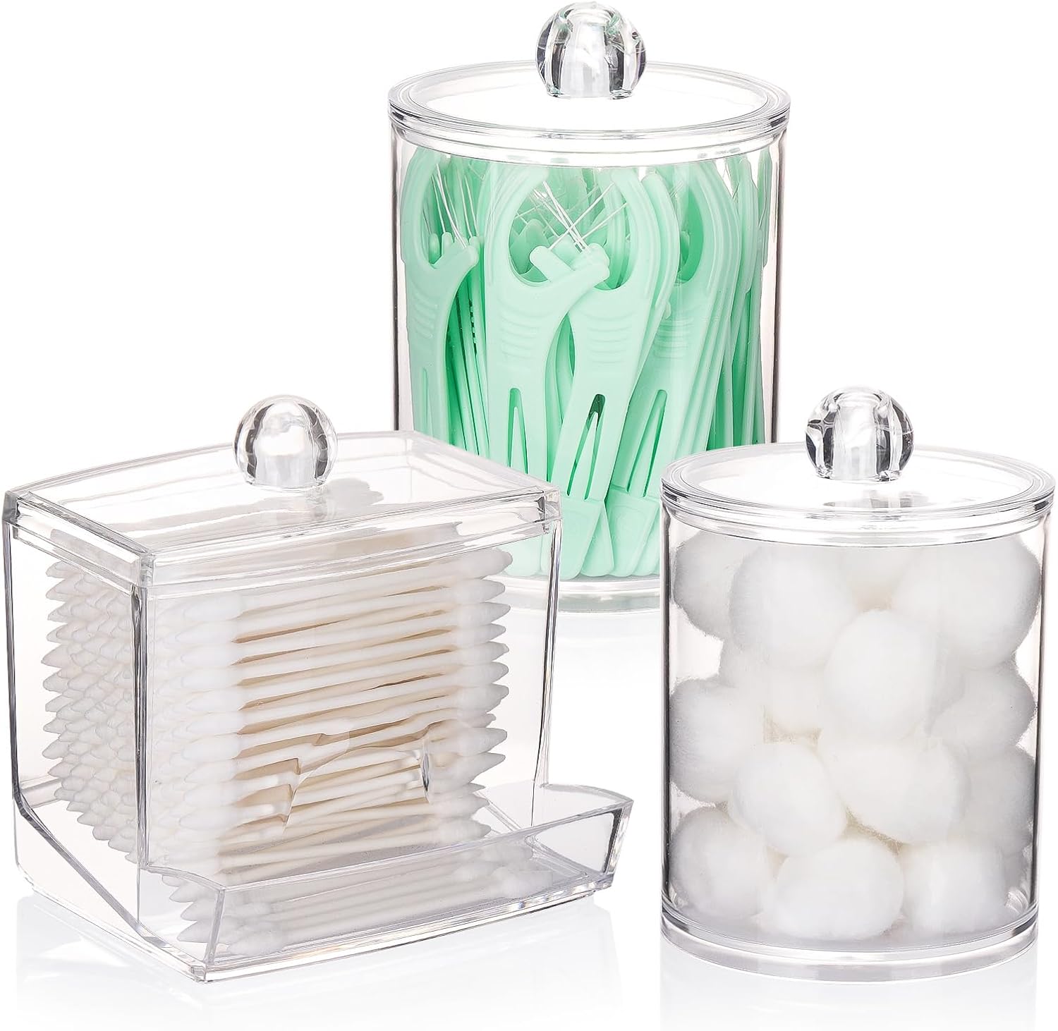 Tbestmax Qtips Dispenser - Clear Plastic Apothecary Jar for Cotton Balls & Swabs | 10/12 oz Storage Solution