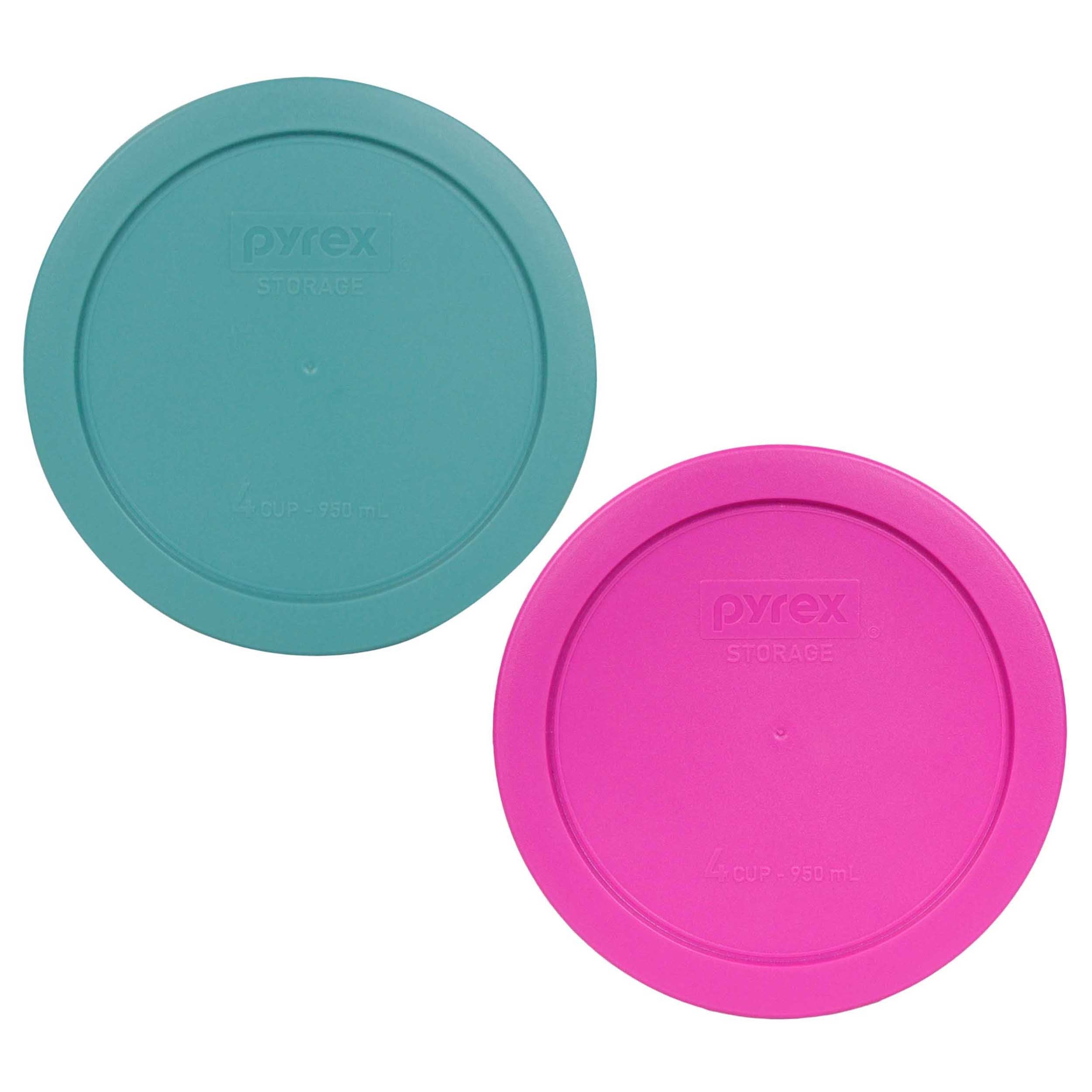 Pyrex 7201-PC 4-Cup (1) Turquoise (1) Pink Food Storage Replacement Lids - Made in USA