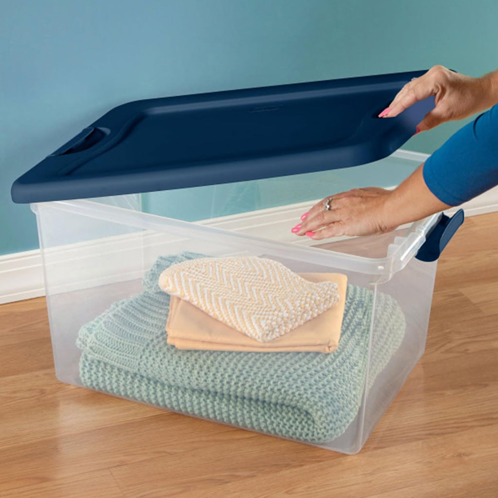 Sterilite Large Clear Plastic Storage Bins - 6-Pack 64 Quart Stackable Organizing Boxes in Blue