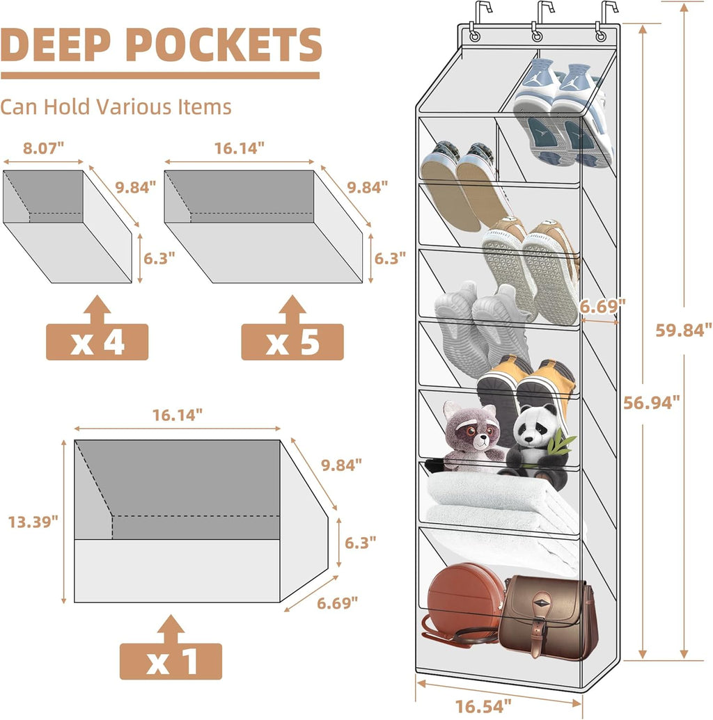 Storage Maniac Over The Door Shoe Organizer - Heavy-Duty Hanging Rack with Deep Pockets | Black, 1 Pack