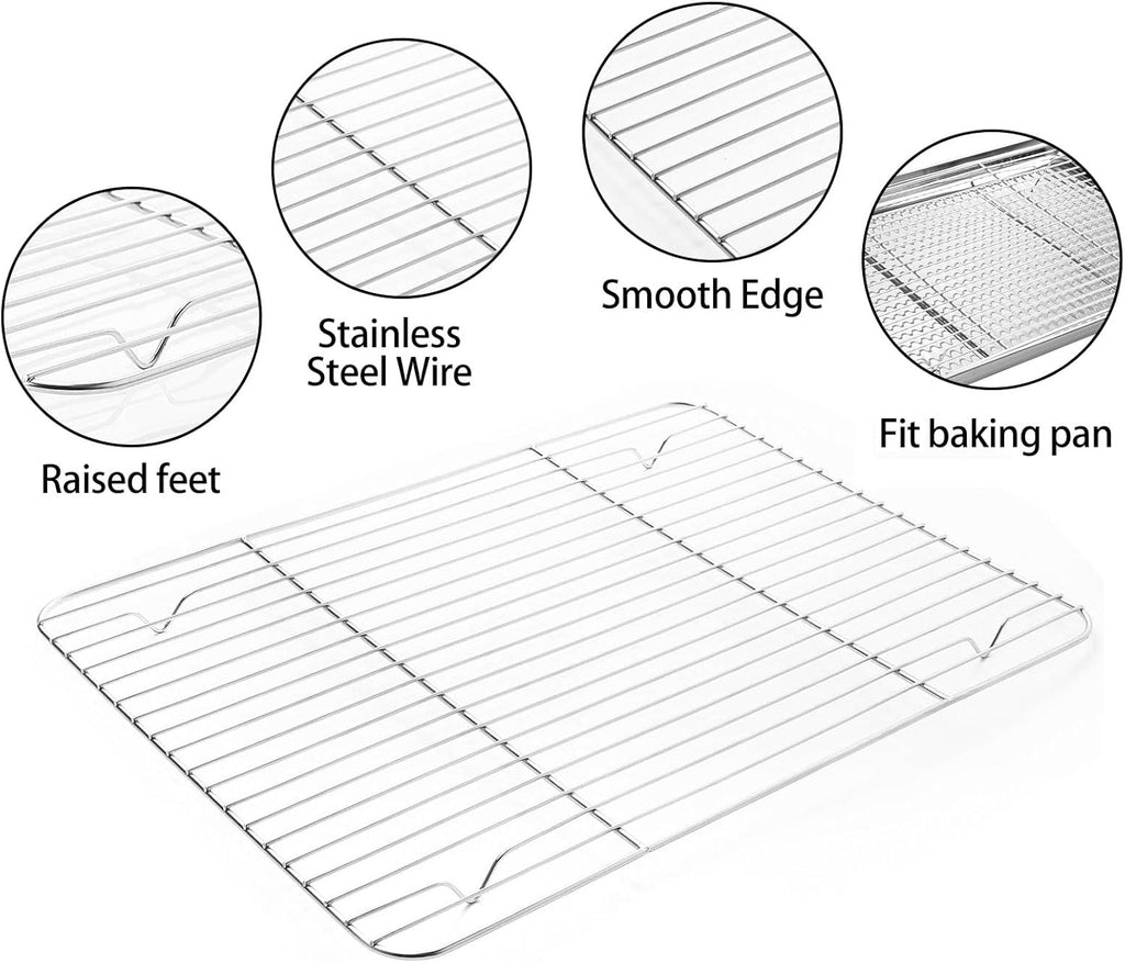 Skiennix Stainless Steel Baking Sheet Tray Set - Includes Cooling Rack & Silicone Mats | 16 x 12 Inch, Easy Clean