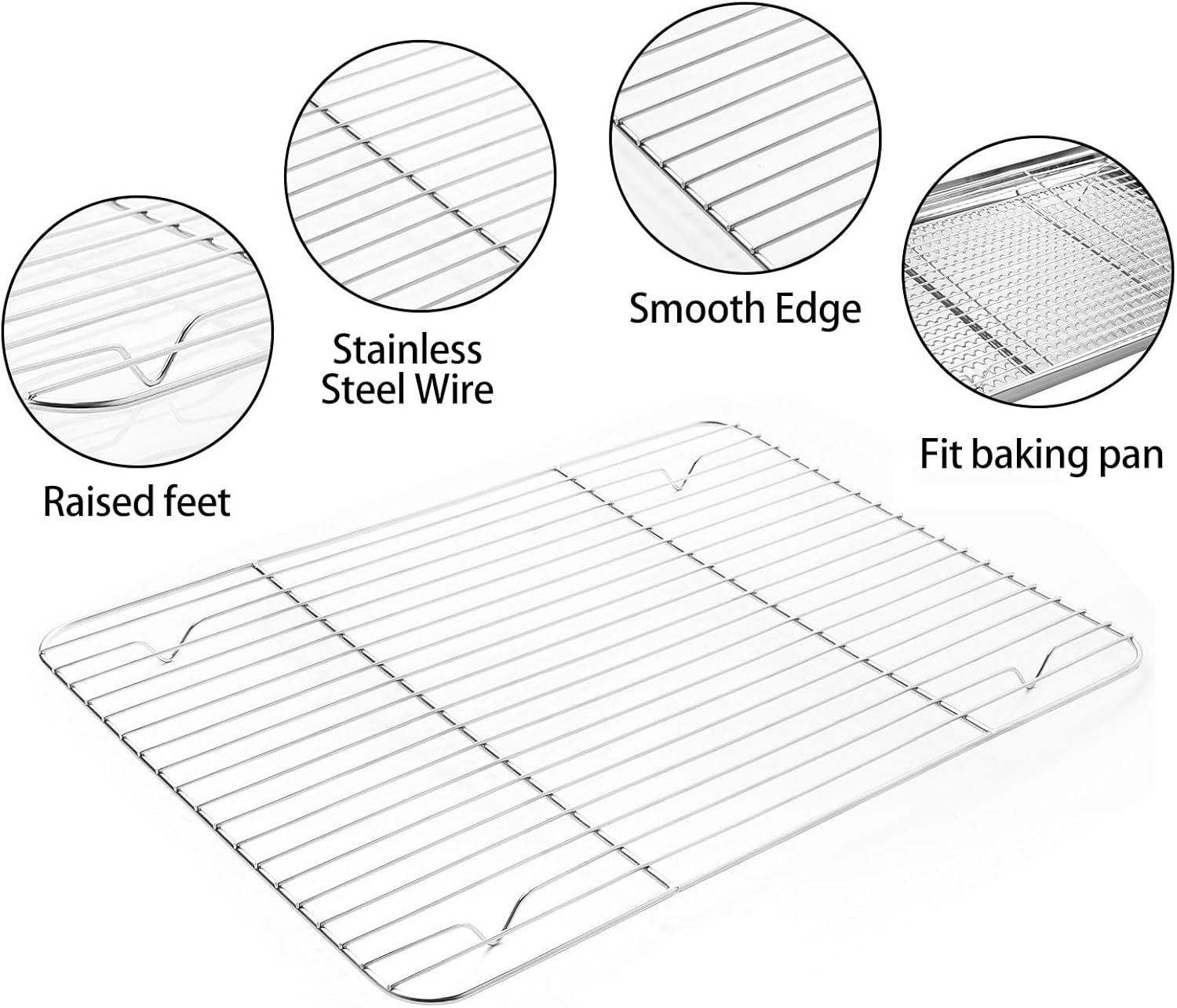 Skiennix Stainless Steel Baking Sheet Tray Set - Includes Cooling Rack & Silicone Mats | 16 x 12 Inch, Easy Clean
