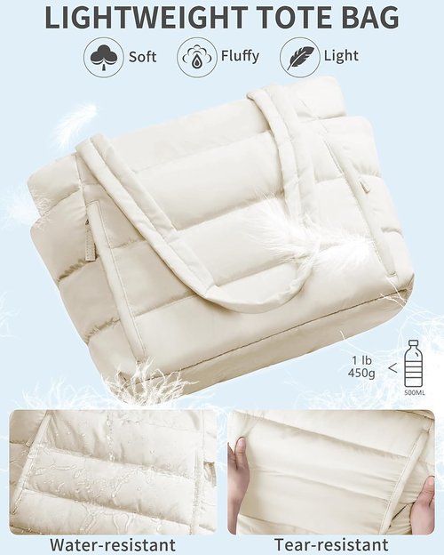 Bagstellar Puffer Tote Bag - Lightweight Quilted Handbag for Work & Travel | Ideal for Nurses & Teachers, Fits 15.6" Laptop