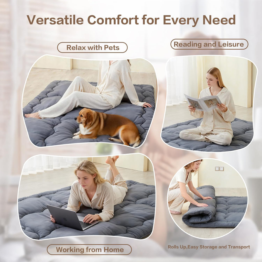 SAPHREAS Japanese Futon Mattress Floor Mattress Twin, Foldable Roll Up Bed Mattress Topper with Elastic Straps, Tatami Mat Sleeping Pad for Camping, Grey
