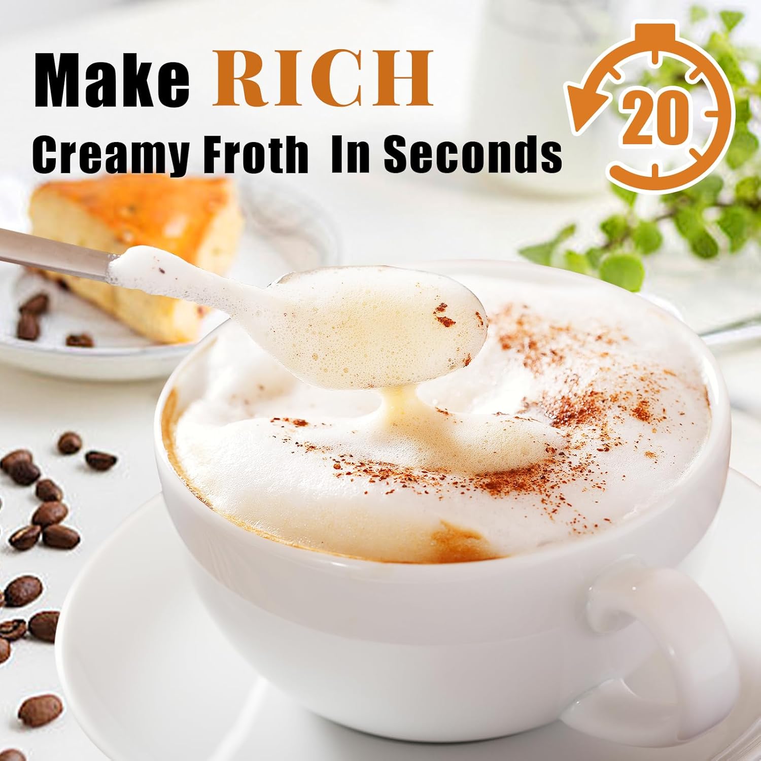 Nahida Black Milk Frother Wand - Handheld Electric Whisk Mixer with 3 Heads & 3 Speeds for Latte, Cappuccino, Hot Chocolate