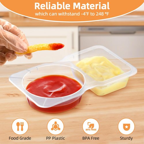 tiaotyu 20 Pack 2 Compartment Snack Containers with Lids – Leak-Proof, Reusable Plastic Snack Packs for Kids & Adults, Divided Small Snack Containers for Lunch, Meal Prep, Dips, Salads