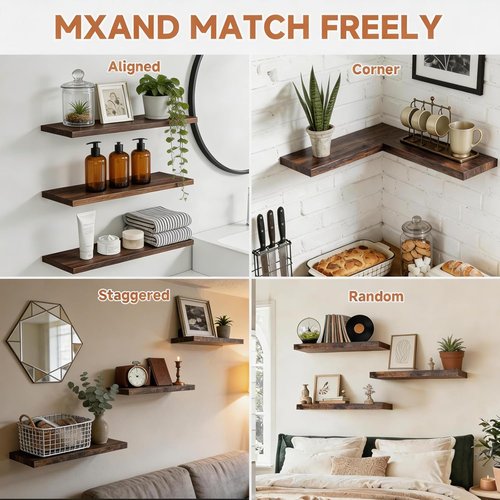 Lifetime Warranty Floating Shelves - Easy Install 15.7 Inch Wall Mounted Wooden Shelves | Set of 3 for Home Decor & Storage