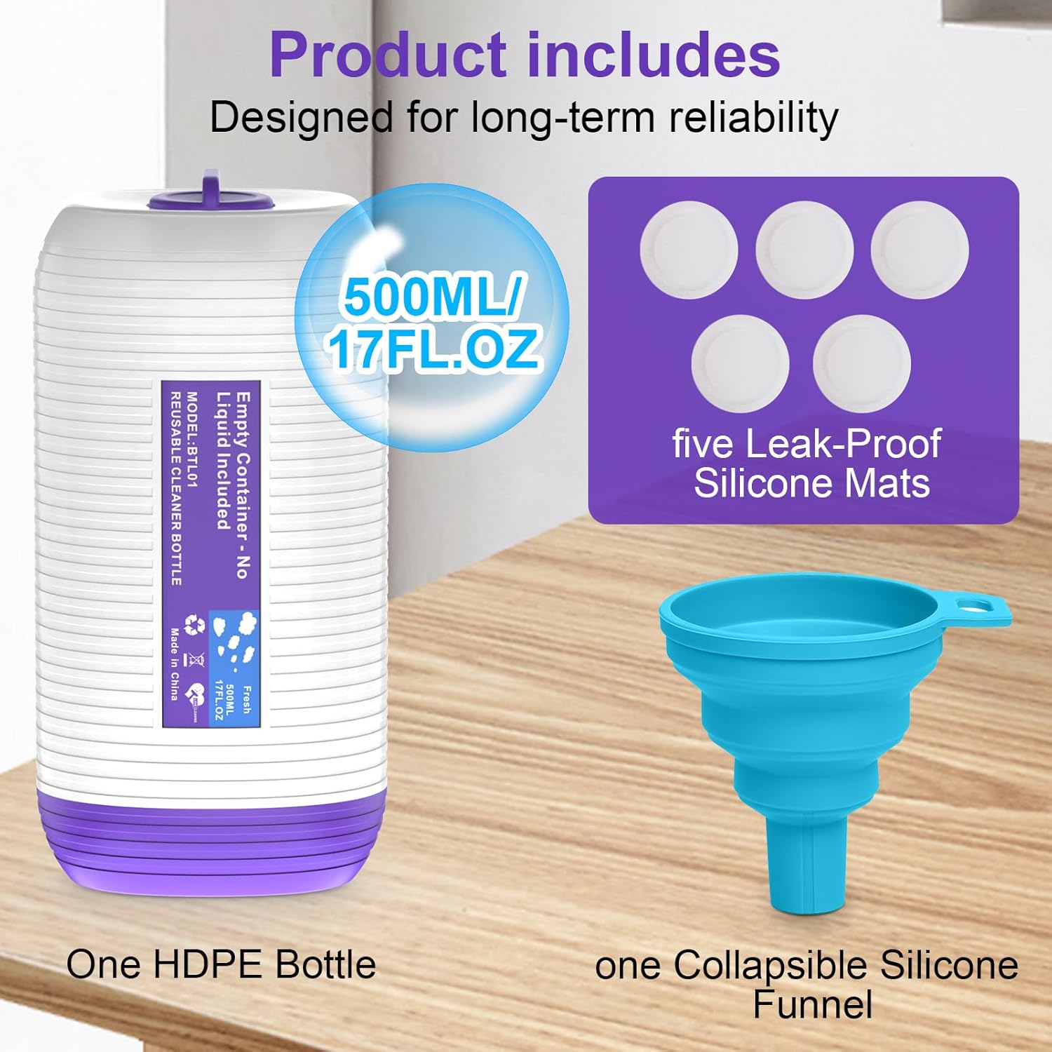 Skiennix Refillable Bottle for Swiffer Power Mop - 500ML Leak-Proof Solution Container with Funnel
