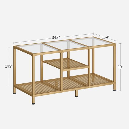 JARHETUN Glass Coffee Table, Coffee Tables for Living Room, Small Center Table, Modern Coffee Table with Open Storge&Metal Frame, Rectangular Coffee Tables for Small Space, Home Office, Gold