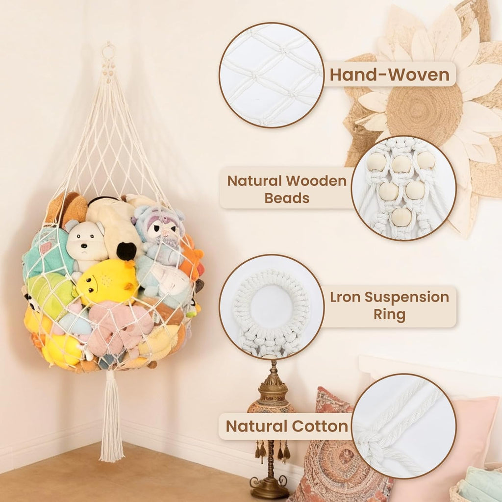 Skiennix Stuffed Animal Storage Hammock - Large Plushie Net Organizer for Kids' Room Decor | 1 Tier