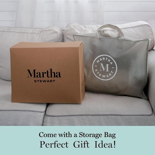 Martha Stewart White Goose Feather Down Fiber Comforter Twin Size- Lightweight Duvet Insert, Noiseless Fabric with 34oz Filled Luxury Cloud Fluffy Bed Comforter with 8 Corner Loops, White 68x90inch