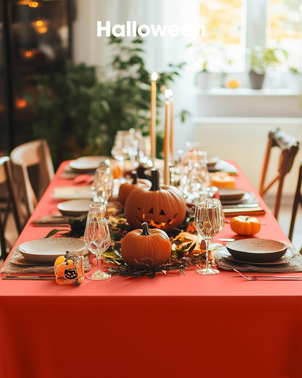 Pureegg Disposable Table Cloths - 54 x 108 Inch, Leakproof & Sturdy for Halloween and Thanksgiving | 8 Pack, Orange