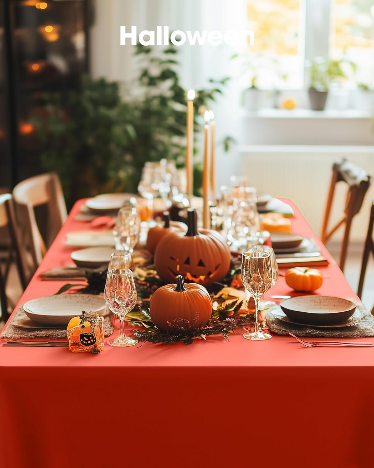 Pureegg Disposable Table Cloths - 54 x 108 Inch, Leakproof & Sturdy for Halloween and Thanksgiving | 8 Pack, Orange