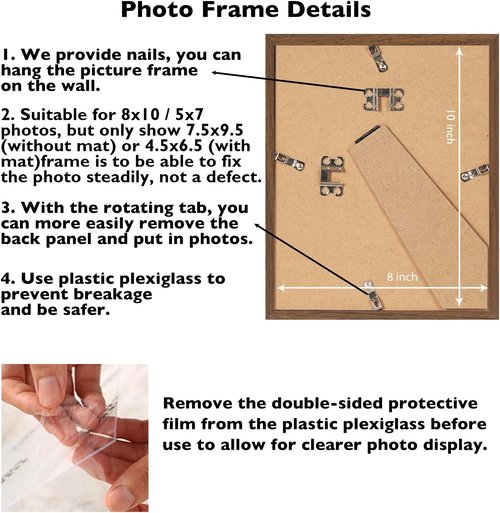 Brown 8x10 Picture Frame by [Brand Name] - Versatile Wall Hanging or Tabletop Display with 5x7 Mat