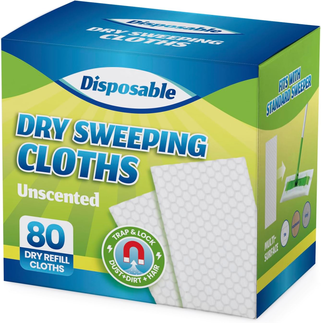 Skiennix Disposable Mop Refills - 80 Pack Floor Dust Cloths for Swiffer Standard Sweeper