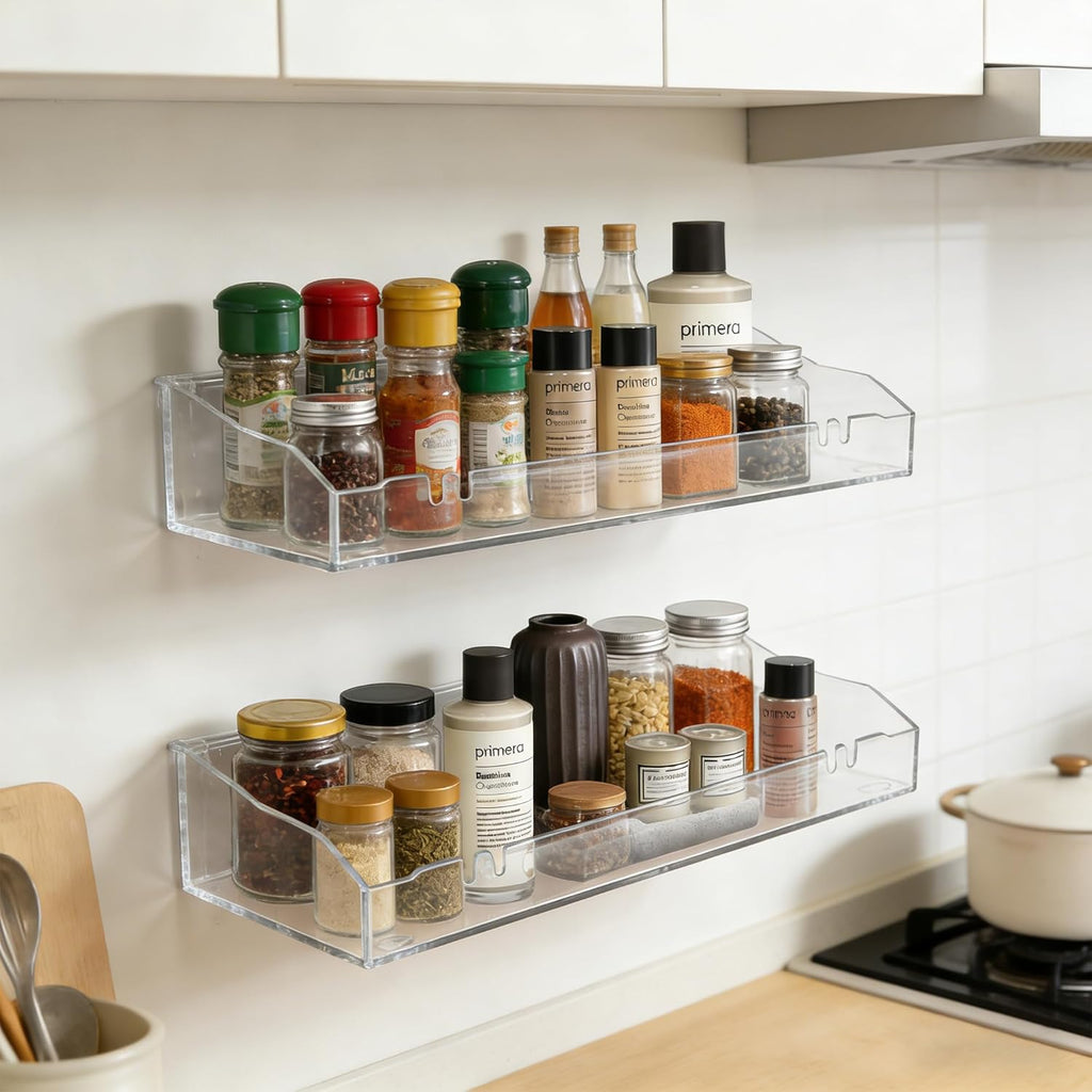 Skiennix Acrylic Wall Shelves - Clear Floating Shelf for Bathroom & Living Room | Easy Adhesive or Screw Installation