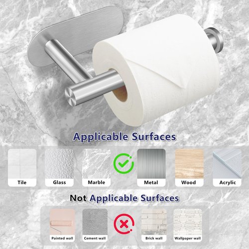 Toilet Paper Holder, Stainless Steel & No Drilling Toilet Paper Holder Wall Mount, Waterproof Self Adhesive Toilet Paper Holders for Bathroom, Kitchen, Washroom（Sliver）