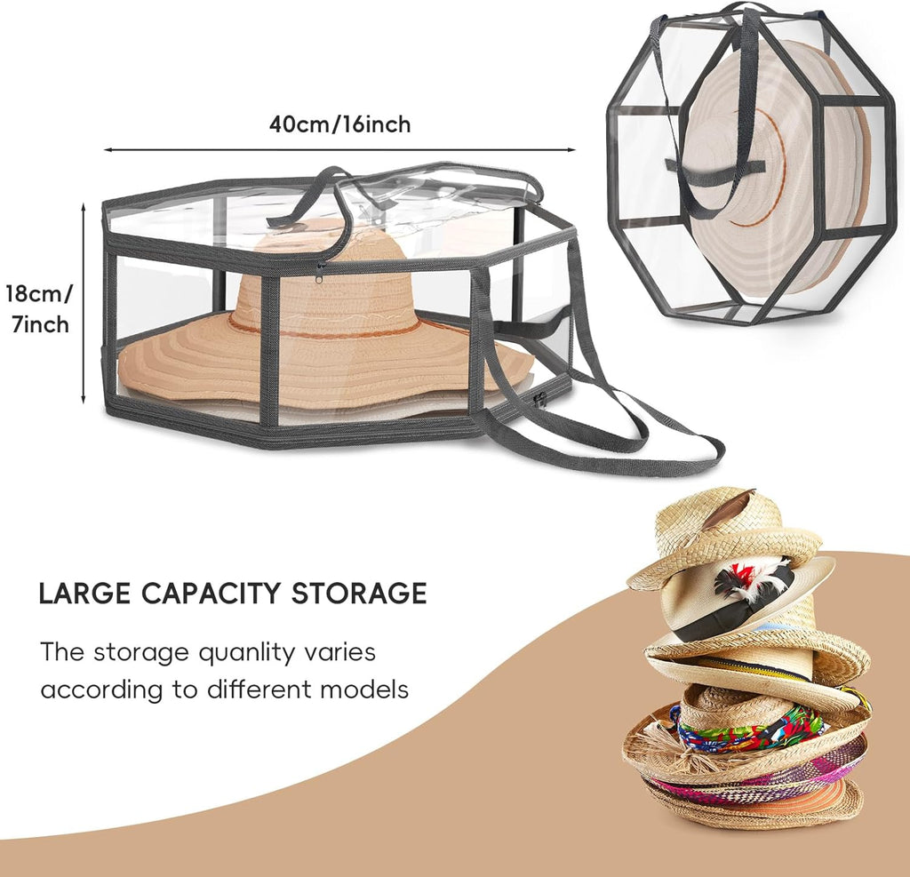 VERONLY Hat Organizer - Clear Hat Storage Boxes with Dual Zipper & Handles | Foldable Travel Design, 16" D x 7" H, 2 Pack - Black