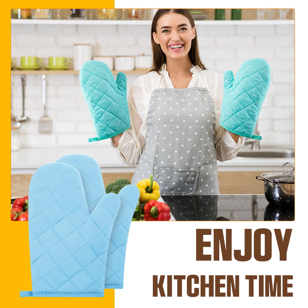 Dandat 16 Pairs Oven Mitts Quilted Terry Cloth Lining Extra Long Heat Resistant Kitchen Glove Christmas Cotton Microwave Baking Glove for Reliable Flexible Cooking Grille BBQ, 11 Inch, 8 Colors