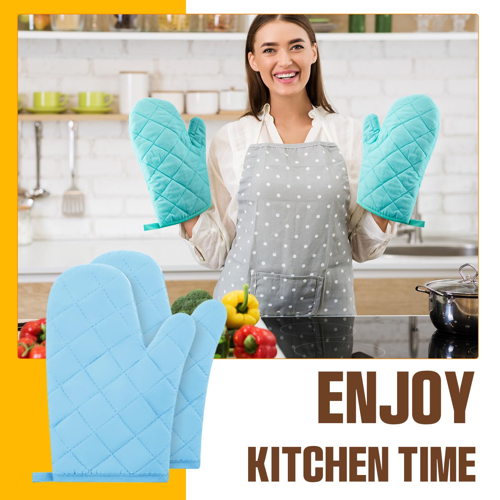 Dandat 16 Pairs Oven Mitts Quilted Terry Cloth Lining Extra Long Heat Resistant Kitchen Glove Christmas Cotton Microwave Baking Glove for Reliable Flexible Cooking Grille BBQ, 11 Inch, 8 Colors
