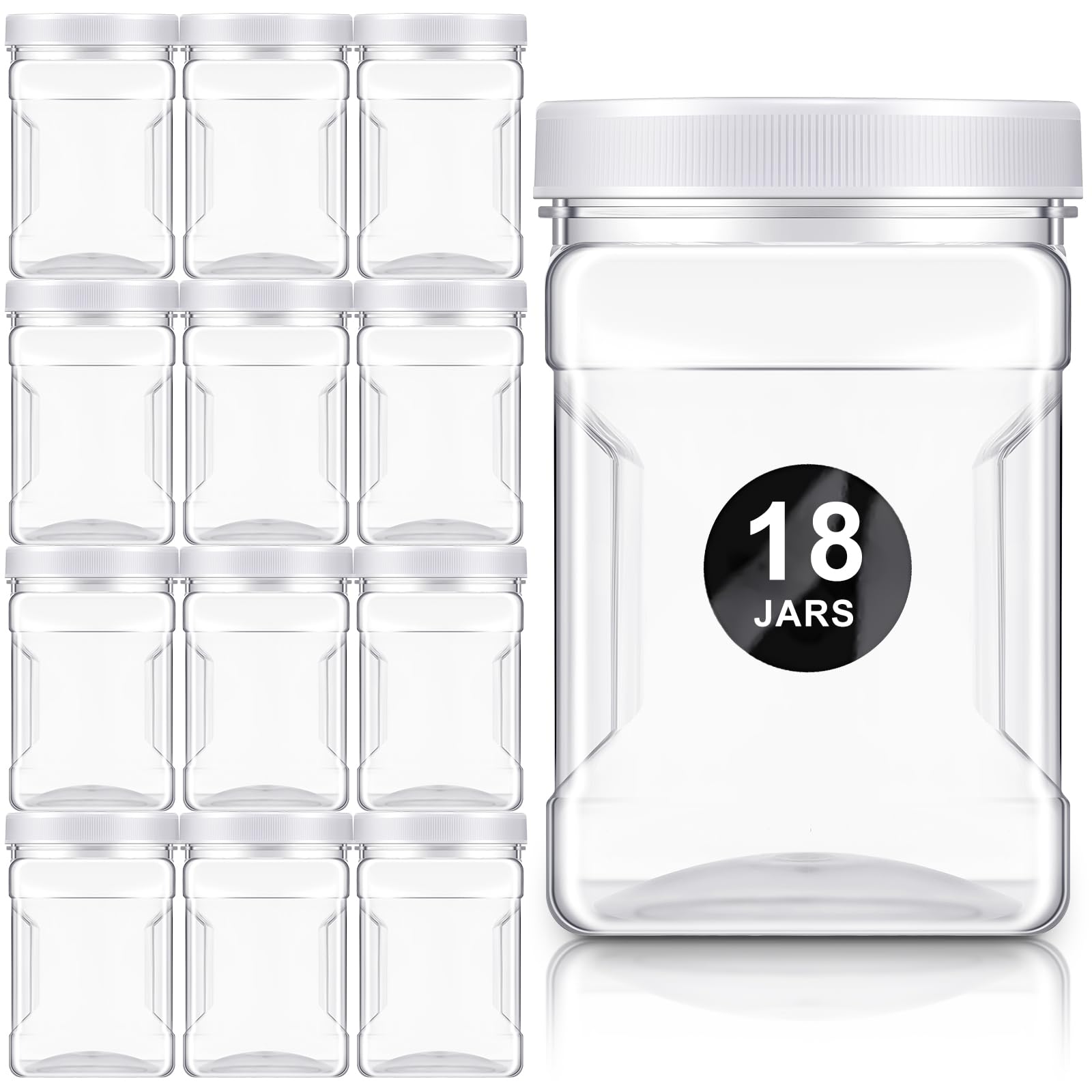Gerrii 18 Pcs 27 Oz Plastic Storage Jars with Lids, Clear Wide Mouth Square Plastic mason Containers, Paint Storage Containers with Easy Grip Handles, Reusable Wide Mouth Canisters