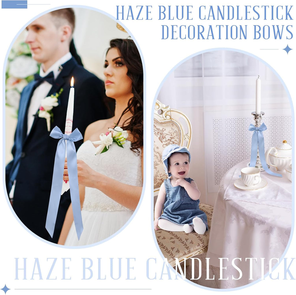 Teenyyou 12 Pcs Dusty Blue Candlestick Bows - 13 Inch Large Coquette Table Decor for Weddings & Parties