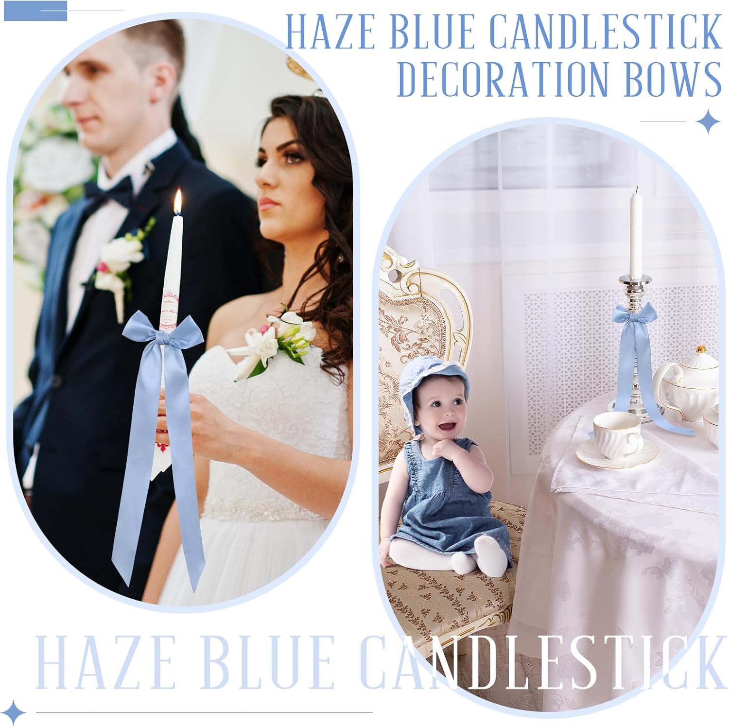 Teenyyou 12 Pcs Dusty Blue Candlestick Bows - 13 Inch Large Coquette Table Decor for Weddings & Parties
