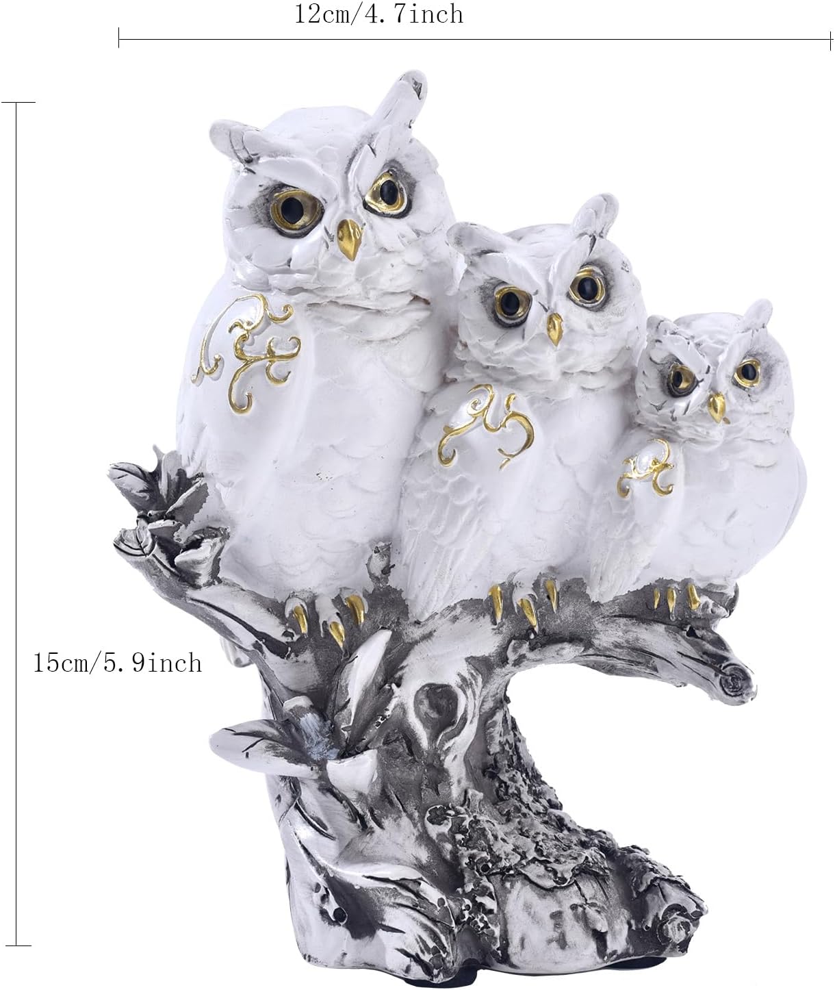 Skiennix Realistic Three Owls Figurine - Vintage Resin Statue for Home Decor | Indoor Table Accent (White)