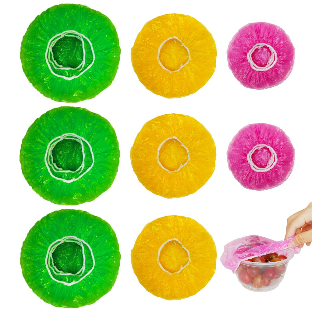 NEPAK 60 Pcs Bowl Covers Reusable, 3 Sizes Plastic Food Covers, Elastic Film Fits Most Plates and Dishes, Proofing Cover for Kitchen Picnic Outdoors, Alternative to Foil and Plastic Wrap