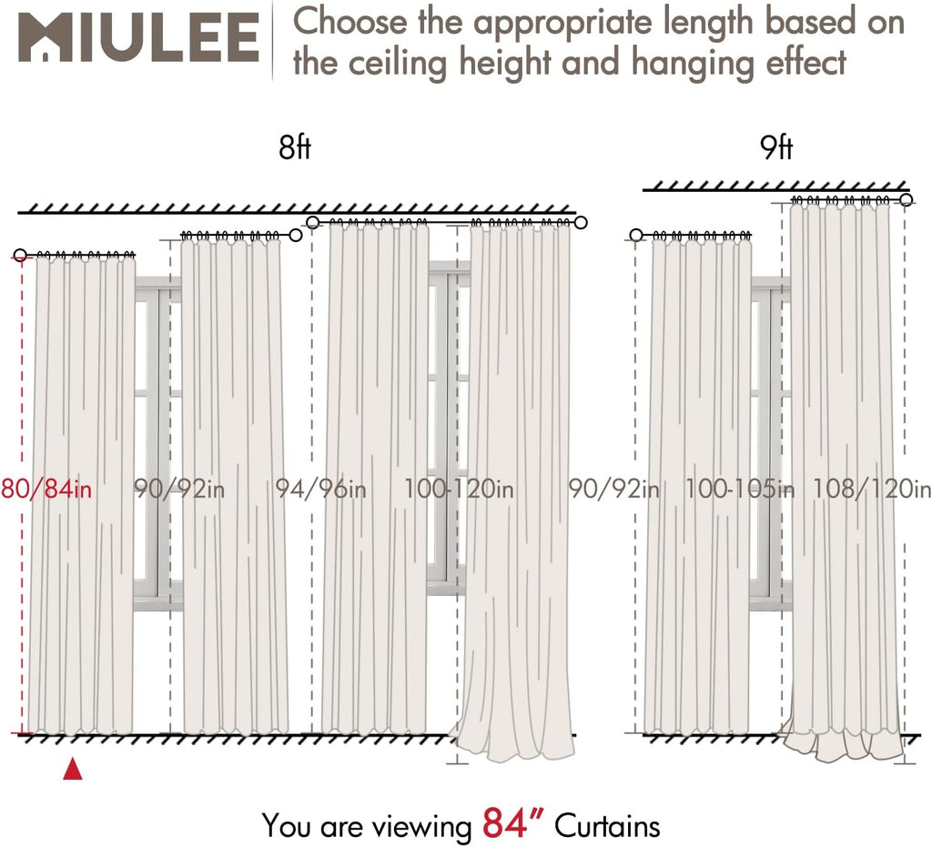 MIULEE 100% Blackout Curtains - Thick Luxury Faux Linen Drapes | 84 Inch Long, Birch, 2 Panels Set for Bedroom