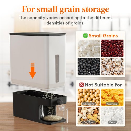 Lifewit Rice Dispenser 25 Lbs(11.3kg), Rice Storage Container Sealed Moisture Proof with Measuring Cup for Kitchen Pantry Household, BPA-Free, 1 Pack Black