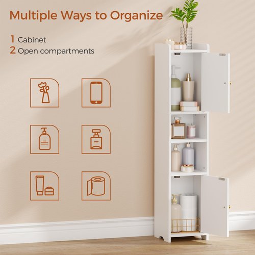 ANWBROAD Slim Bathroom Storage Cabinet Corner Narrow Cabinet with 2 Doors and Adjustable Shelf Freestanding Small Bathroom Organizers and Storage for Small Spaces, Kitchen, Living Room White USBC011W