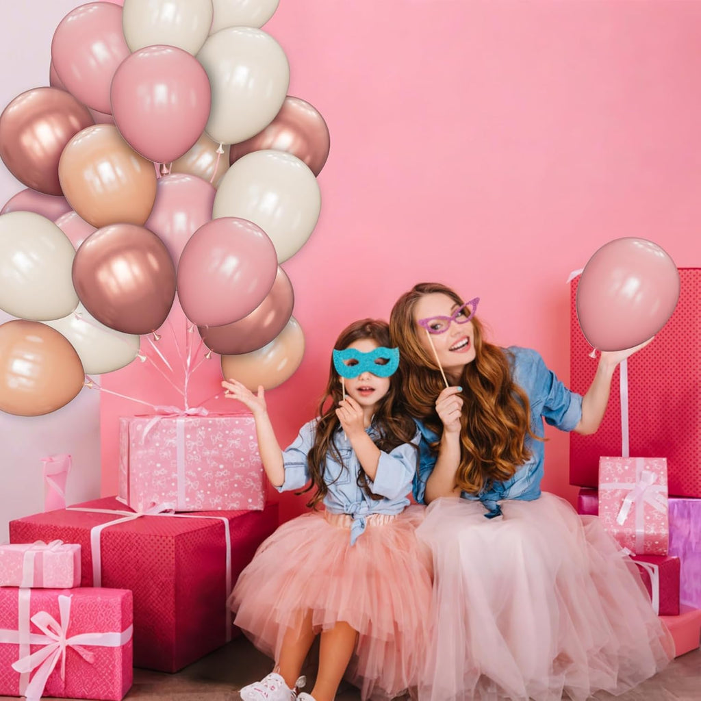 Regine Switzerland 68 Pcs Retro Pink Party Balloons - 12 Inch Dusty Pink & Metallic Rose Gold for Girls' Birthday & Baby Showers