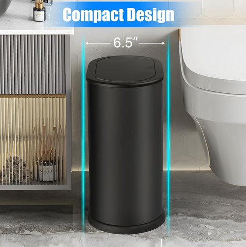 Anzoymx Stainless Steel Trash Can - 1.8 Gallon Slim Wastebasket with Pop-Up Lid | Black