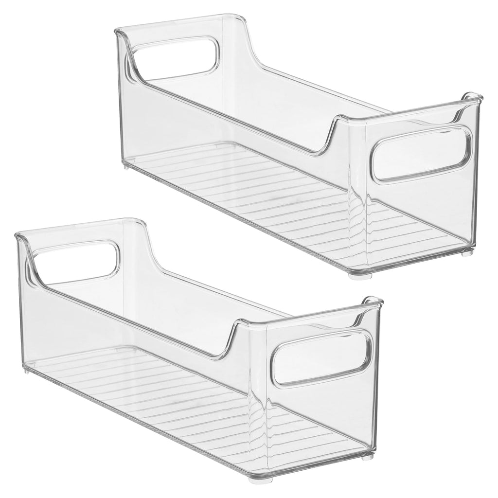 iDesign Stackable Plastic Pantry Bin with Handles for Cabinets or Fridge, Set of 2, Clear, Made in USA